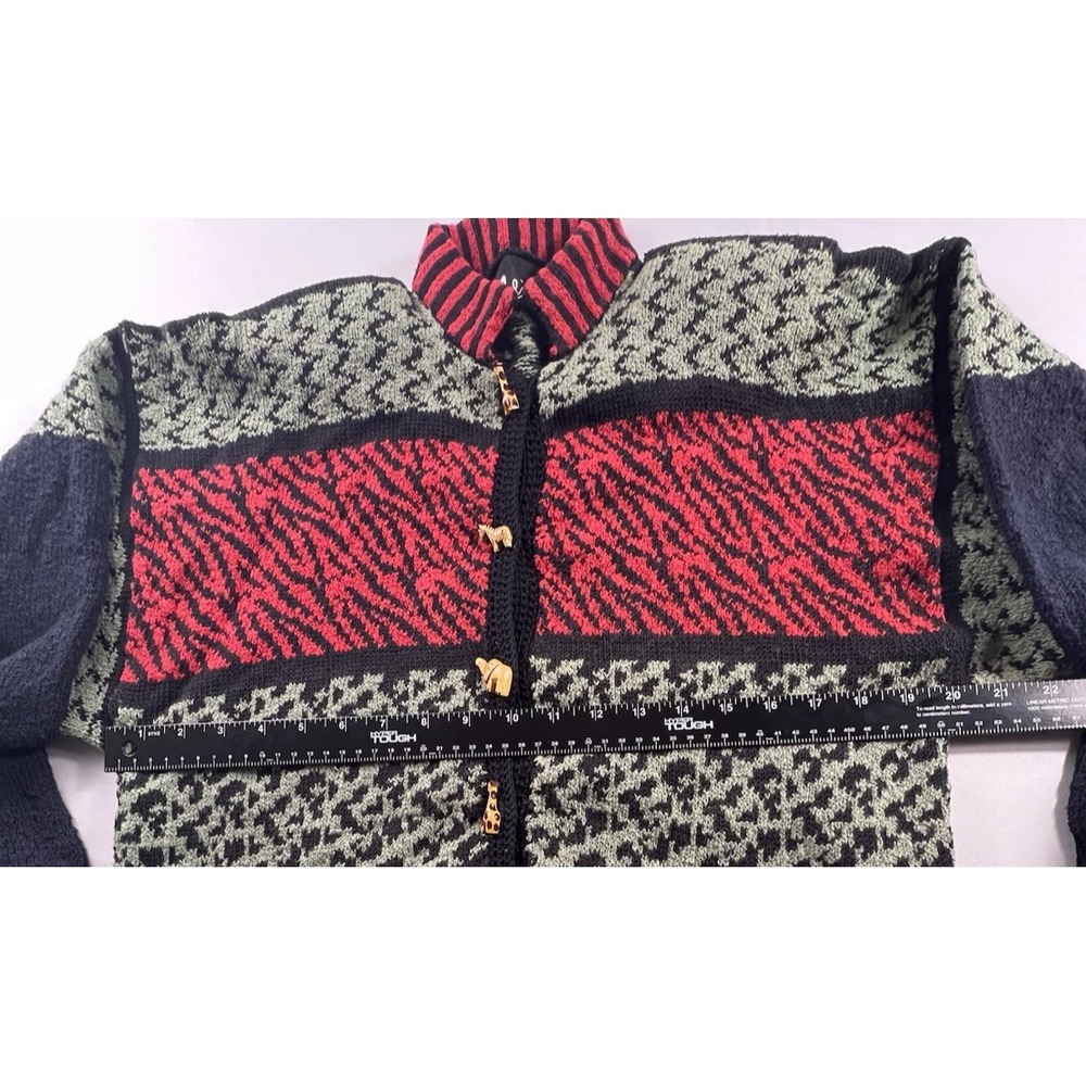 Felizzi Hand Loomed Cotton Cardigan Sweater Medium Animal Safari Buttons Vintage - Picture 4 of 12